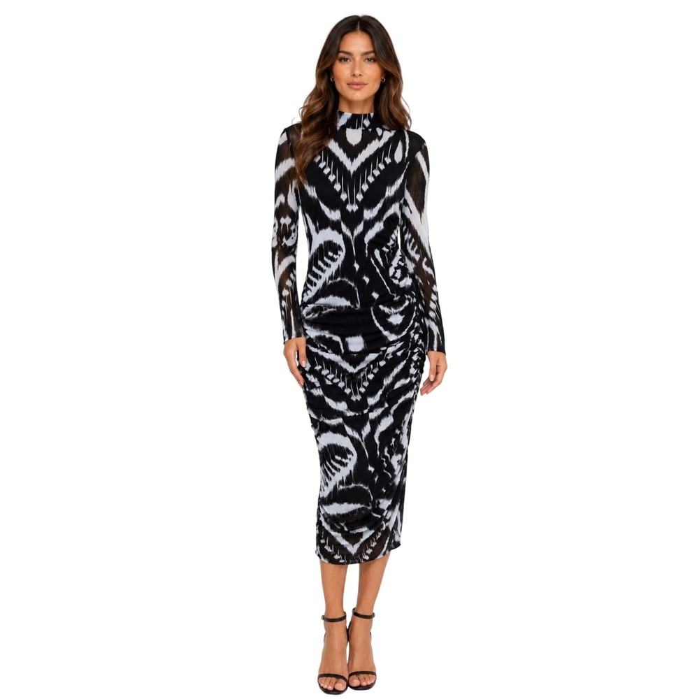 FARM Rio Black and White Printed Midi Dress